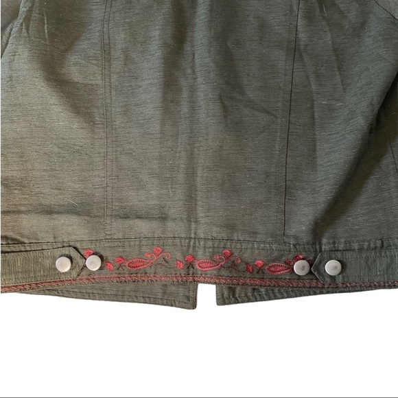 Carole Little Women Olive & Red Embroidered Silk Jacket Blazer Sz SP Shacket - Picture 8 of 11
